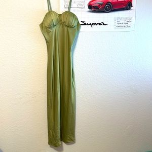 Sage Green Satin Ruched Cup Strappy Dress